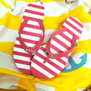 Striped Coach Platform Flip Flips